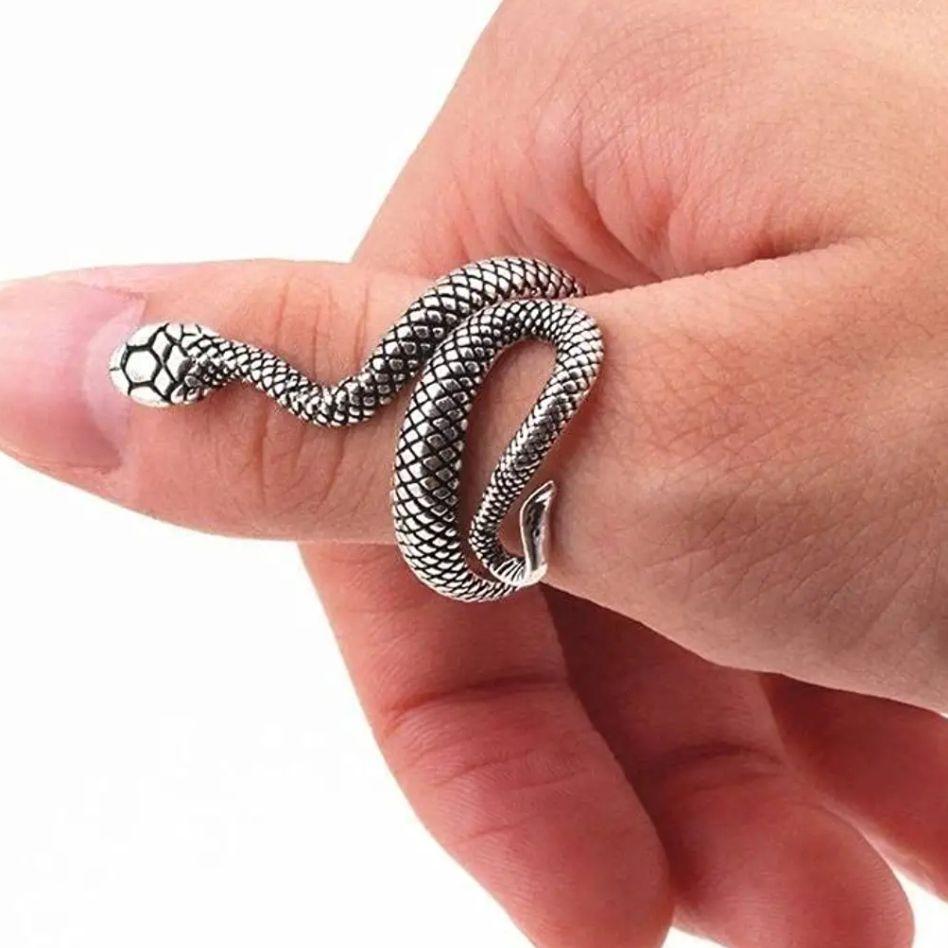 AVR JEWELS Combo of 2 Silver and Black Color Snake Ring For Women and Girls