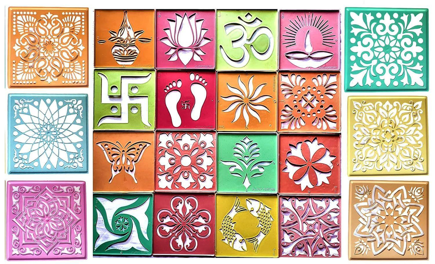 Rangoli Making Tool Stencils (Size 4x4 Inches) & (Size 8x8inches) (Set Of 22)