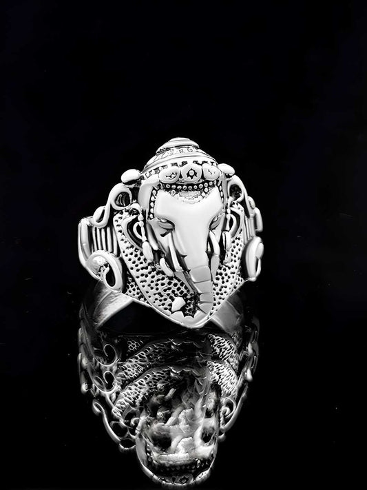 Saizen Religious Jewelry Lord Shree Ganesh Silver Plated Adjustable ring