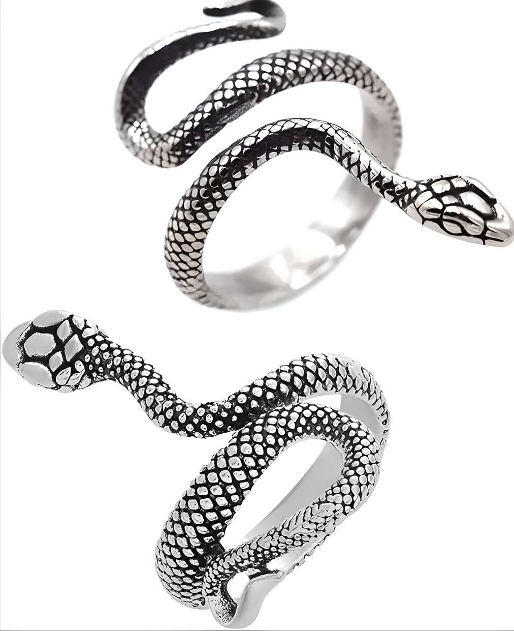 AVR JEWELS Combo of 2 Silver and Black Color Snake Ring For Women and Girls