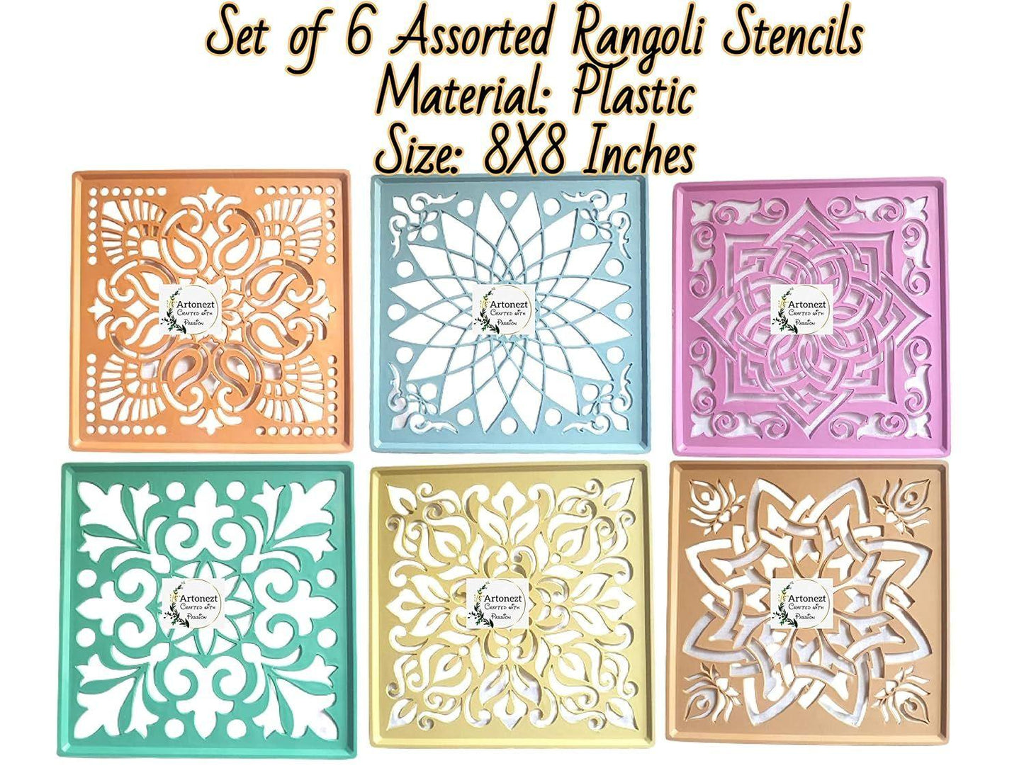 Rangoli Making Tool Stencils (Size 4x4 Inches) & (Size 8x8inches) (Set Of 22)