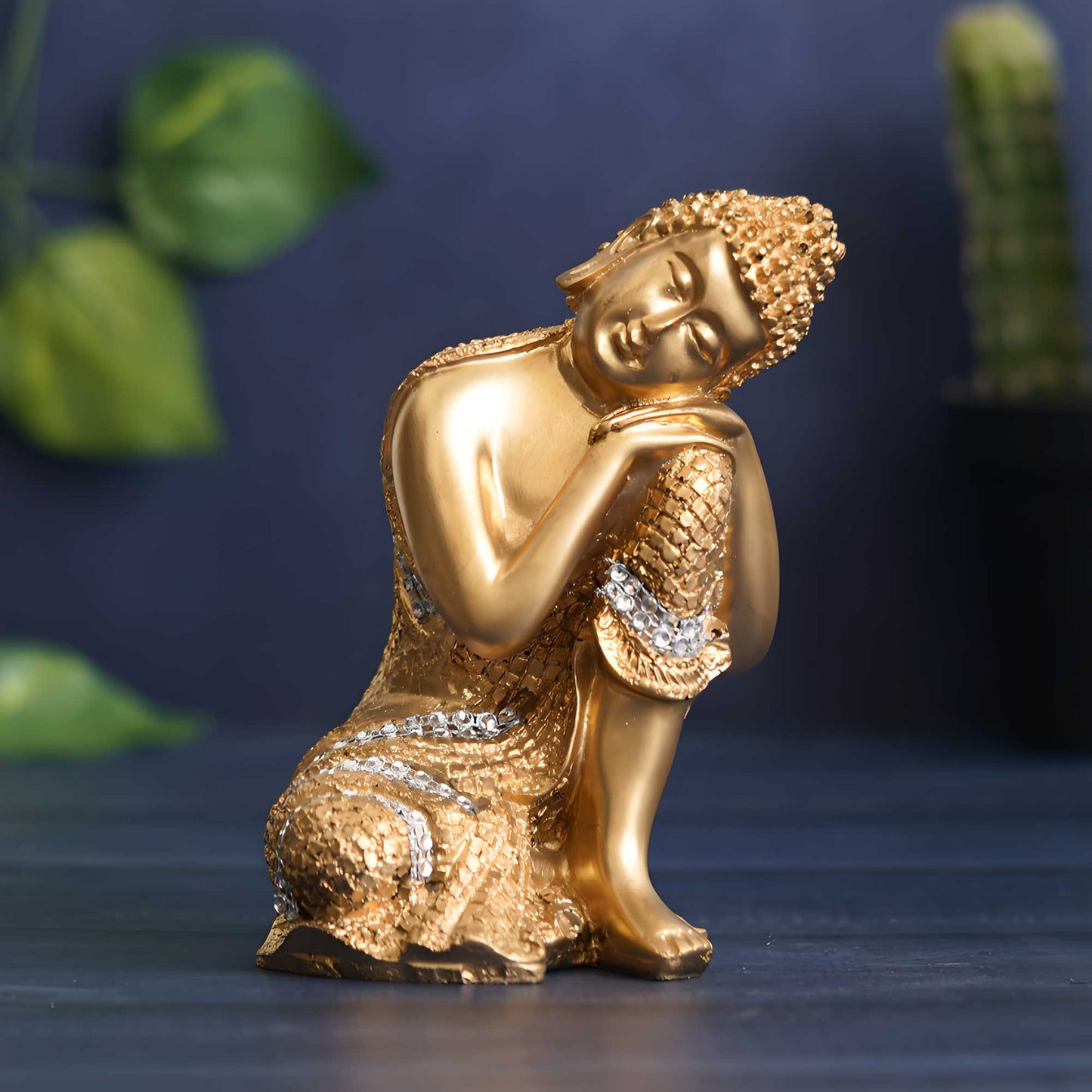 eCraftIndia Golden Buddha on Knee Polyresin Showpiece