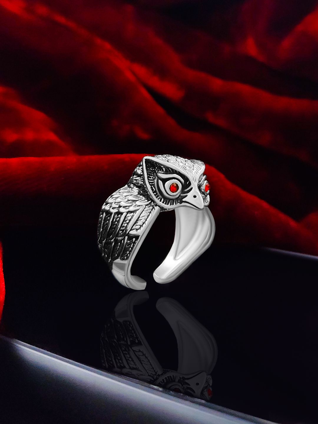 Saizen Silver Rings for Men Owl Face Ring